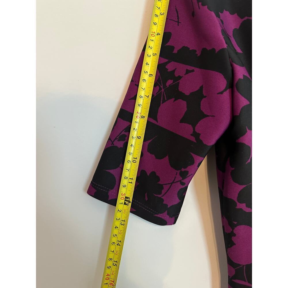 Size 8 Purple Black Floral Striped Scuba Fit Flare Mini Dress Work Knee Length - Picture 10 of 12
